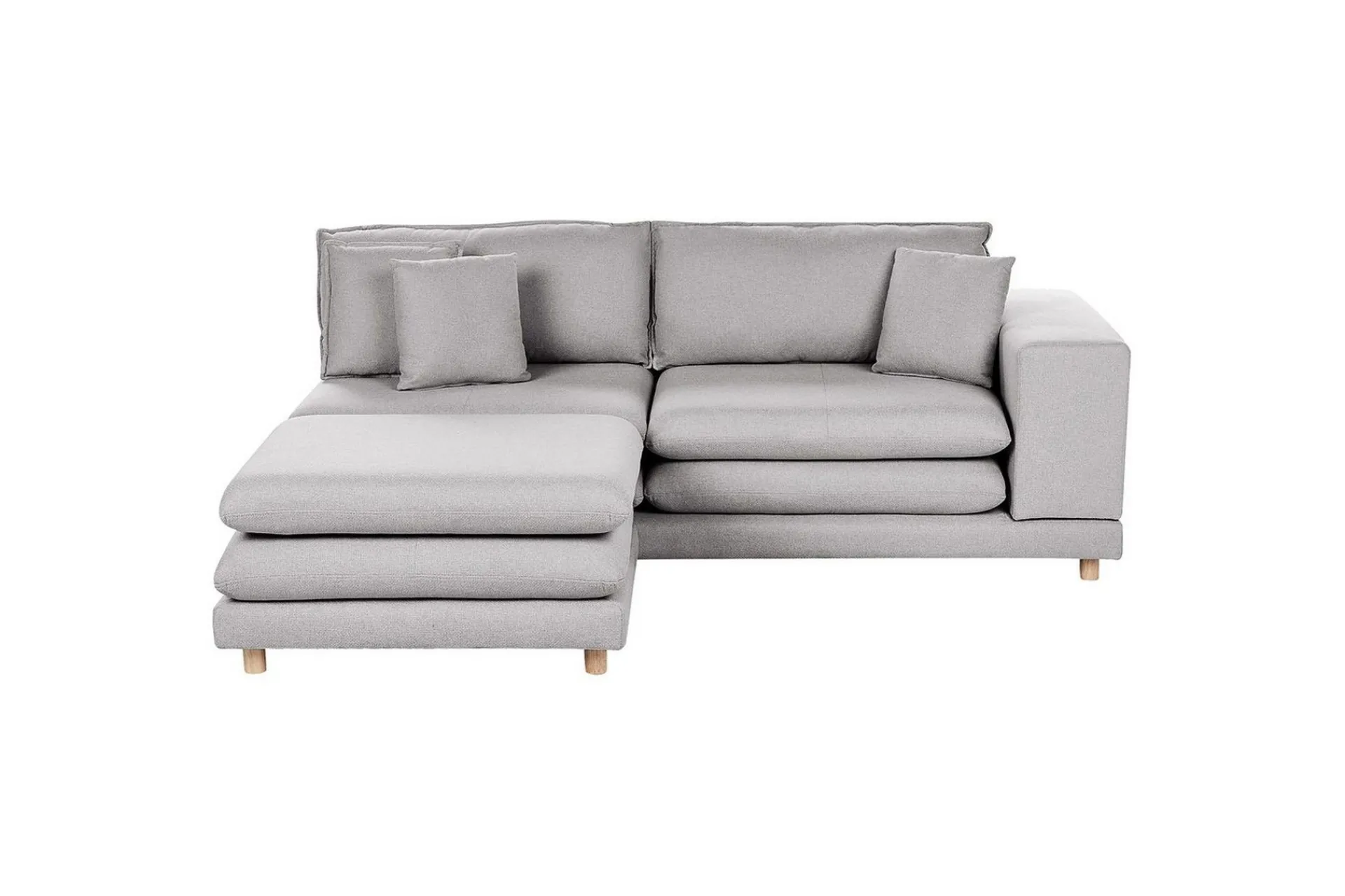 2-sitssoffa med fotpall Beliani Heden Beige/ljust trä Grey||Light colored wood