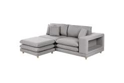 2-sitssoffa med fotpall Beliani Heden Beige/ljust trä Grey||Light colored wood