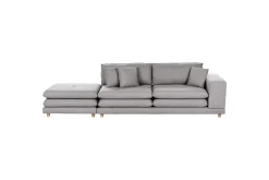 2-sitssoffa med fotpall Beliani Heden Beige/ljust trä Grey||Light colored wood