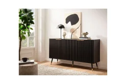 Wohnling Gangbord|Avlastningsbord-Skjenk Foliert sponplate eikelook 150 cm 4 dører Moderne Svart,Kobber,Gull