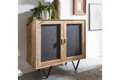Wohnling Sideboard & Skjenker-Skjenk Massivt tre 80 cm 3D kant steinoptikk front 2 dører moderne Brun,Antracit,Svart