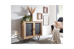 Wohnling Sideboard & Skjenker-Skjenk Massivt tre 80 cm 3D kant steinoptikk front 2 dører moderne Brun,Antracit,Svart