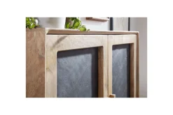 Wohnling Sideboard & Skjenker-Skjenk Massivt tre 80 cm 3D kant steinoptikk front 2 dører moderne Brun,Antracit,Svart