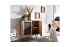 Wohnling Sideboard & Skjenker-Skjenk Massivt tre 80 cm 3D kant steinoptikk front 2 dører moderne Brun,Antracit,Svart