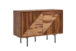 Wohnling Skjenk massivt tre, 3D geometrisk front, push-to-open, industriell loftstil 100 cm