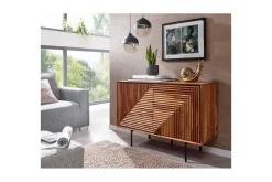 Wohnling Skjenk massivt tre, 3D geometrisk front, push-to-open, industriell loftstil 100 cm