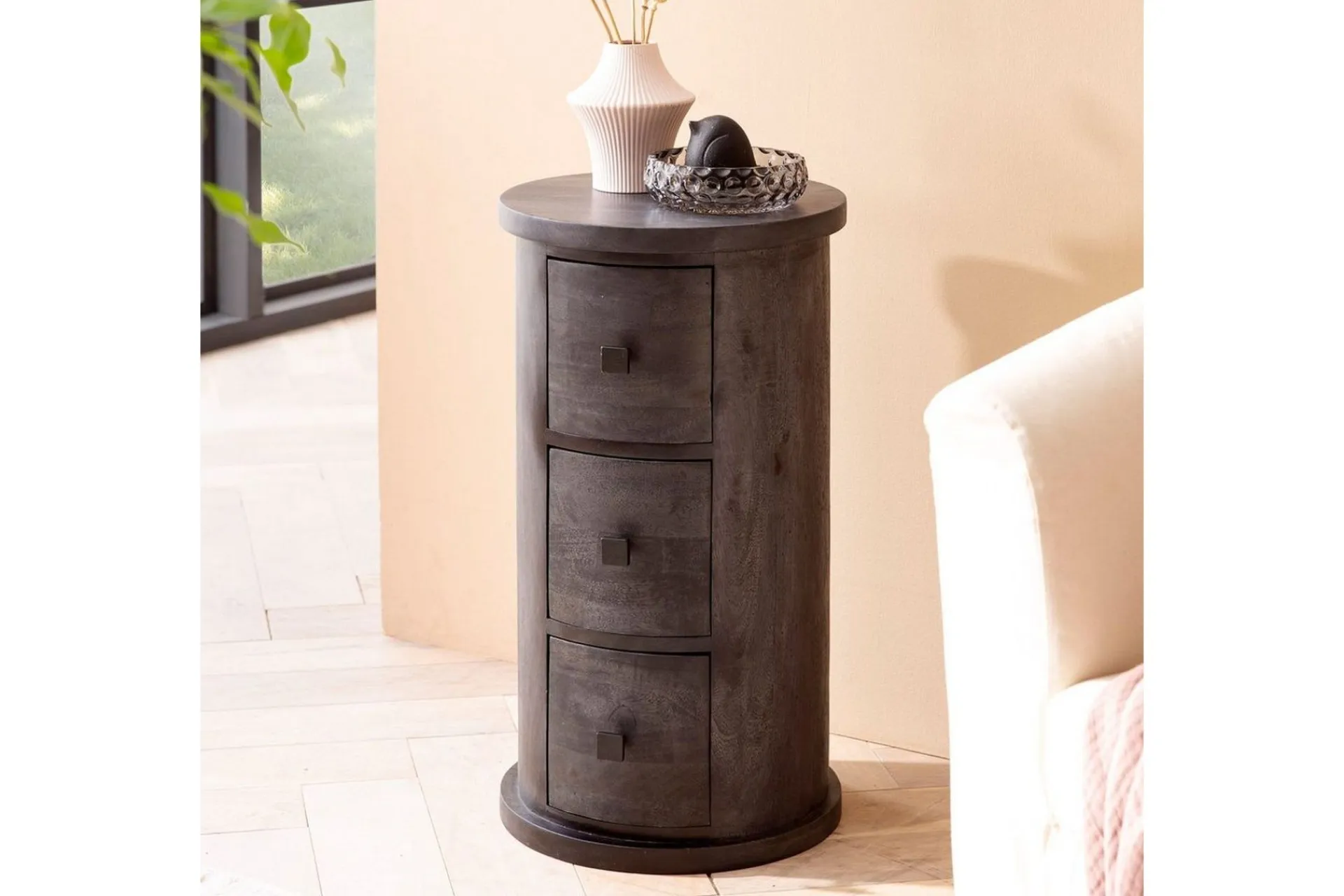 Wohnling Sideboard & Skjenker-Skjenk Rundt heltre landstil , 3 skuffer Svart