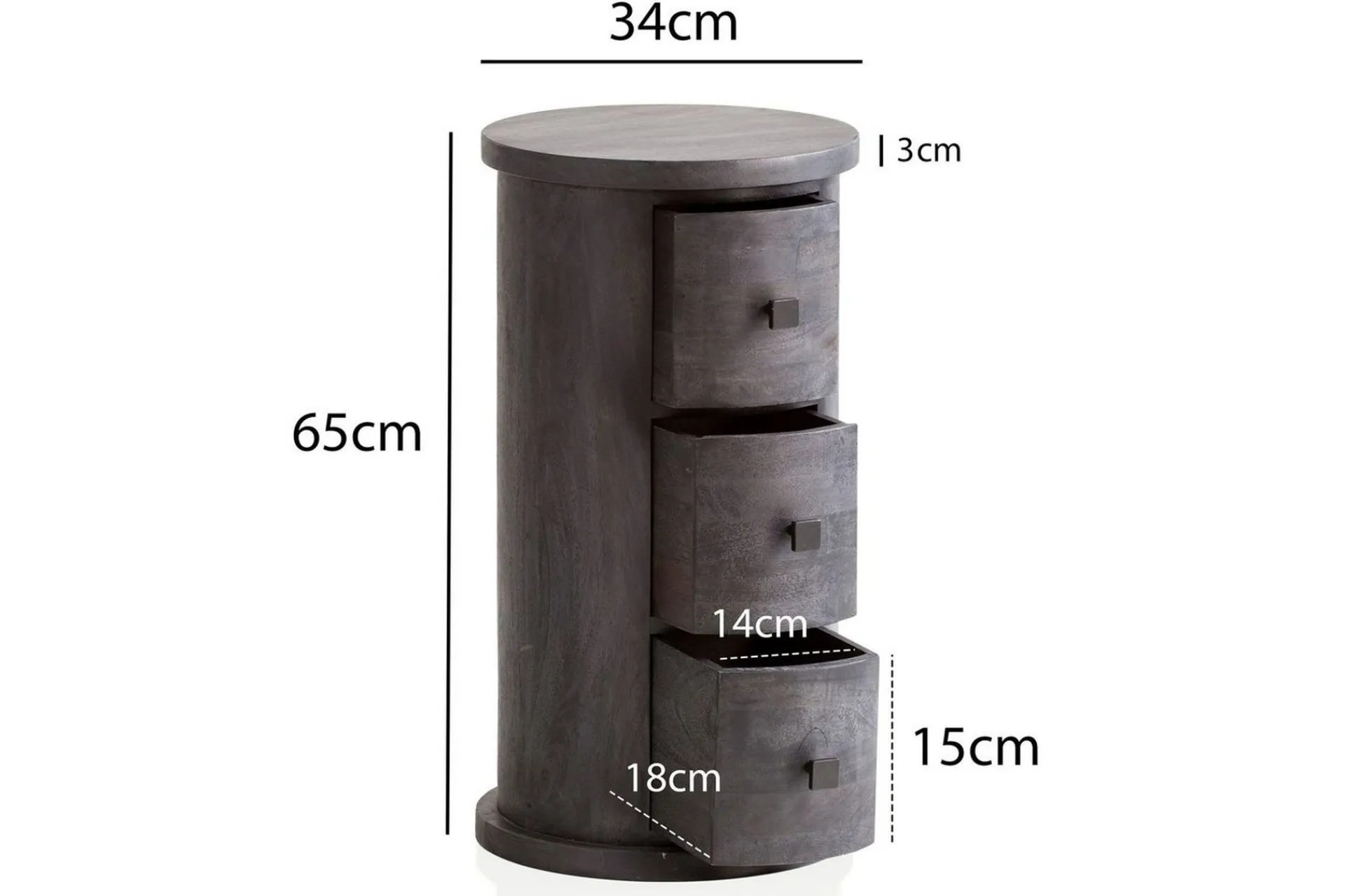 Wohnling Sideboard & Skjenker-Skjenk Rundt heltre landstil , 3 skuffer Svart