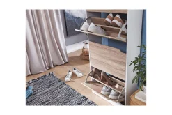 Wohnling Gangoppbevaring-Skoskap Foliert Sponplate 4 Utrekkbare Rom for 24 Par Hvit,Mellomfarget tre