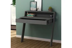 Kontorbord-Skoved Skrivebord 94 cm med Oppbevaringsskuff + Hylle Grey