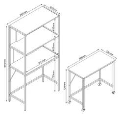 Kontorbord-Skrivebord/hylle HOME4YOU Lester 84x40x160 cm melamin lyst tre / svart