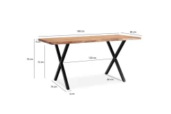 Wohnling Kontorbord-Skrivebord Massivt treverk trekanter metallbein landlig stil Svart, krysset, 180x90 cm Lyse brun,Svart