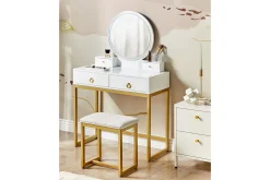 Sminkebord & Toalettbord-Sminkbord Auxon Hvit,Gull,Beige
