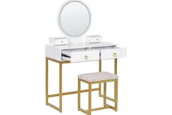 Sminkebord & Toalettbord-Sminkbord Auxon Hvit,Gull,Beige