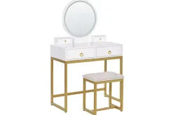 Sminkebord & Toalettbord-Sminkbord Auxon Hvit,Gull,Beige