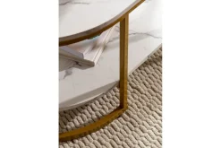 Wohnling Sofabord-Sofabord marmorutseende oval 100 cm med oppbevaringshylle, Bauhaus-stil Marmor Hvit Gull,Hvit