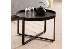 Wohnling Sofabord Massivt treverk rund 60 cm med klassisk utseende metallramme moderne