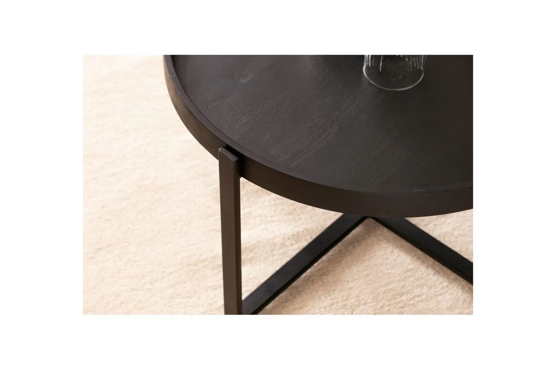 Wohnling Sofabord Massivt treverk rund 60 cm med klassisk utseende metallramme moderne