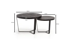 Wohnling Avlastningsbord|Sofabord-Sofabord Sett med 2 runde i heltre og steinoptikk, design metallbase, landlig stil Svart, svart Svart,Antracit
