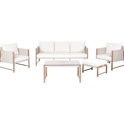 Veranda & Terrasse|Loungesett-Sofagruppe utendørs med bord og fotskammel 5-seter Nola Beige/Brun