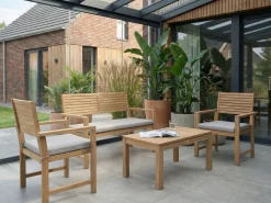 Veranda & Terrasse|Loungesett-Sofagruppe utendørs med bord 4-seter Fiames akasietre Brun/grå