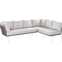 Veranda & Terrasse|Loungesett-Sofagruppe utendørs 7-seter Robella med bord Beige/Hvit/Brun