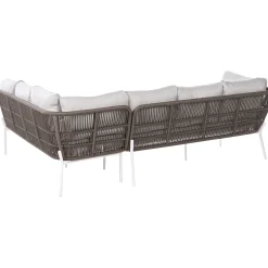 Veranda & Terrasse|Loungesett-Sofagruppe utendørs 7-seter Robella med bord Beige/Hvit/Brun