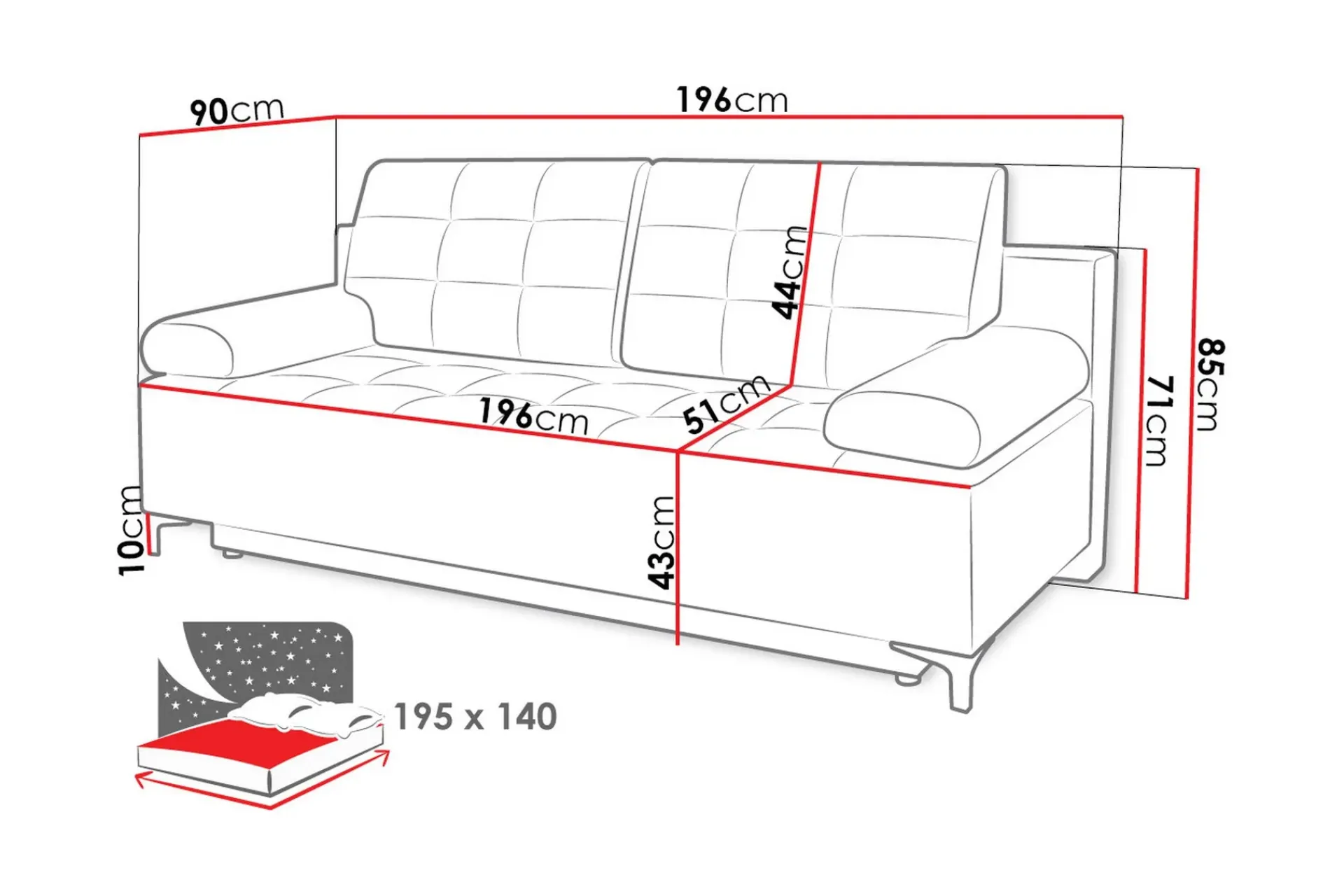 Sovesofa FABIO LED-belysning