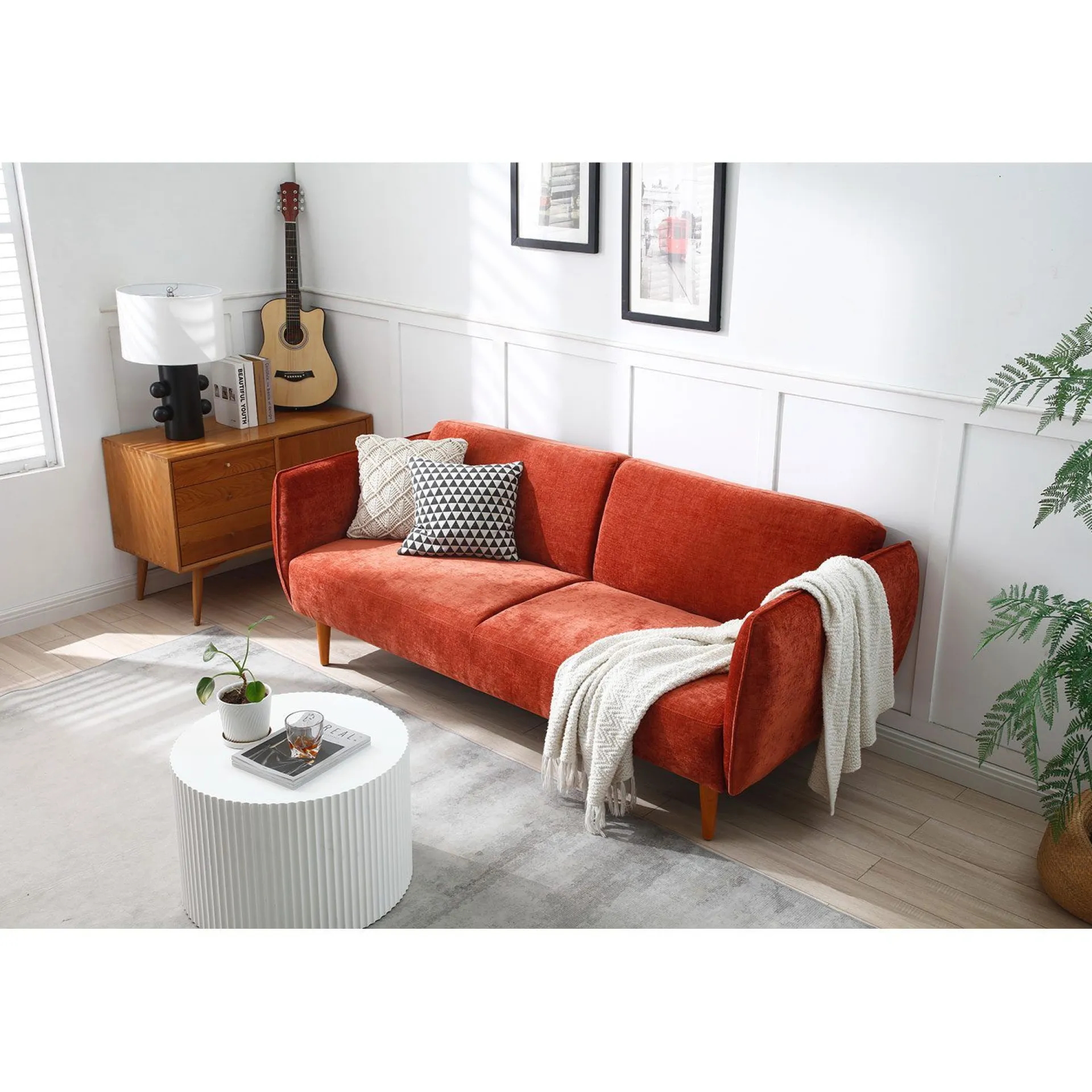 Velour Sofa & Fløyel Sofa-Sovesofa HOME4YOU Hermes 3-seter oransje