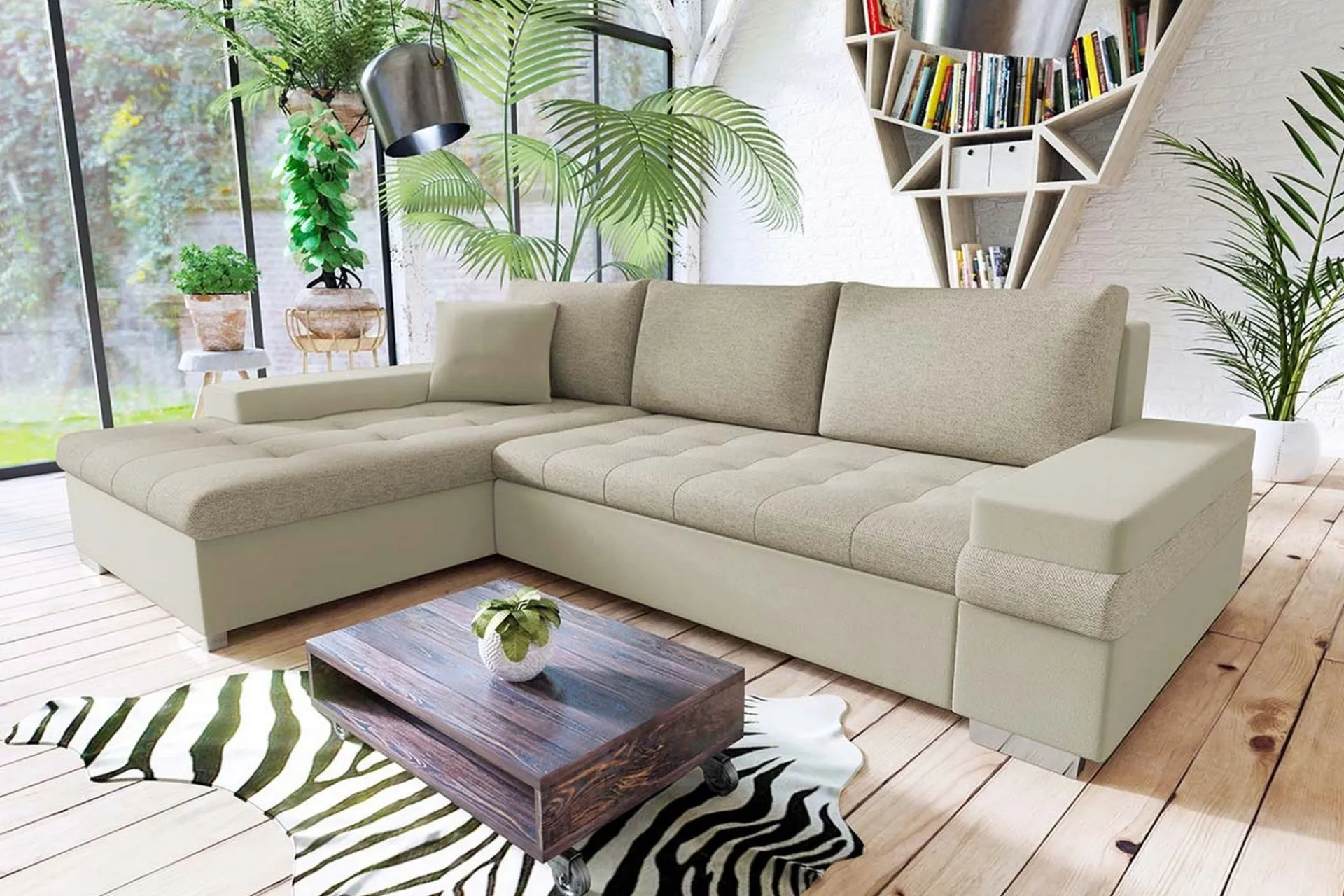 Velour Sofa & Fløyel Sofa-Sovesofa med divan Once 1 + Met 4
