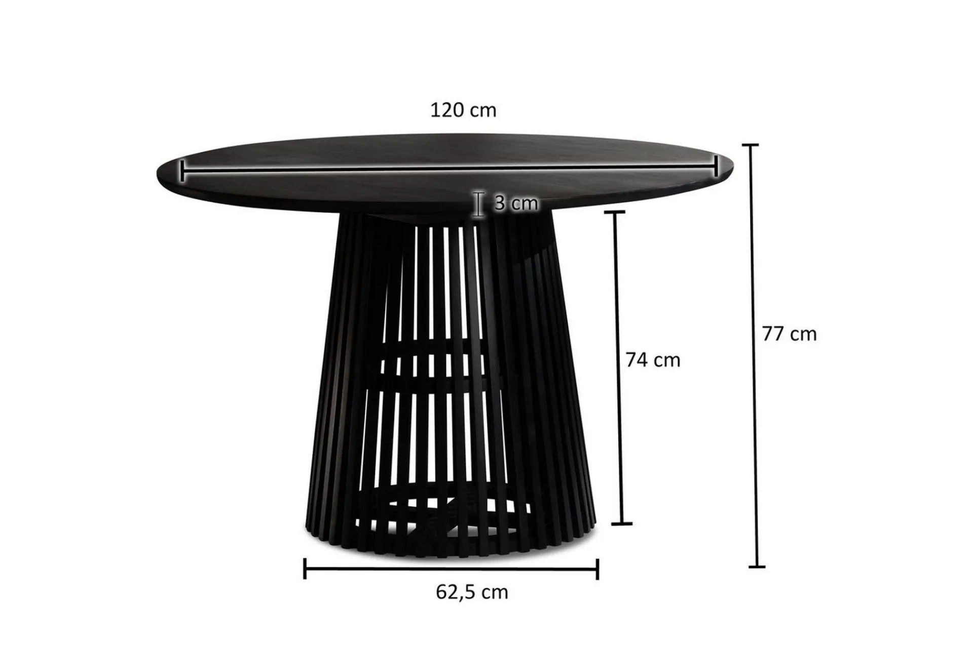 Wohnling Spisebord & Kjøkkenbord-Spisebord Rund 120 cm heltre loftstil Svart