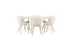 Venture Home Spisegruppe Copenhagen Rund 140 cm Hvit/Beige med 6 Lilja-stoler