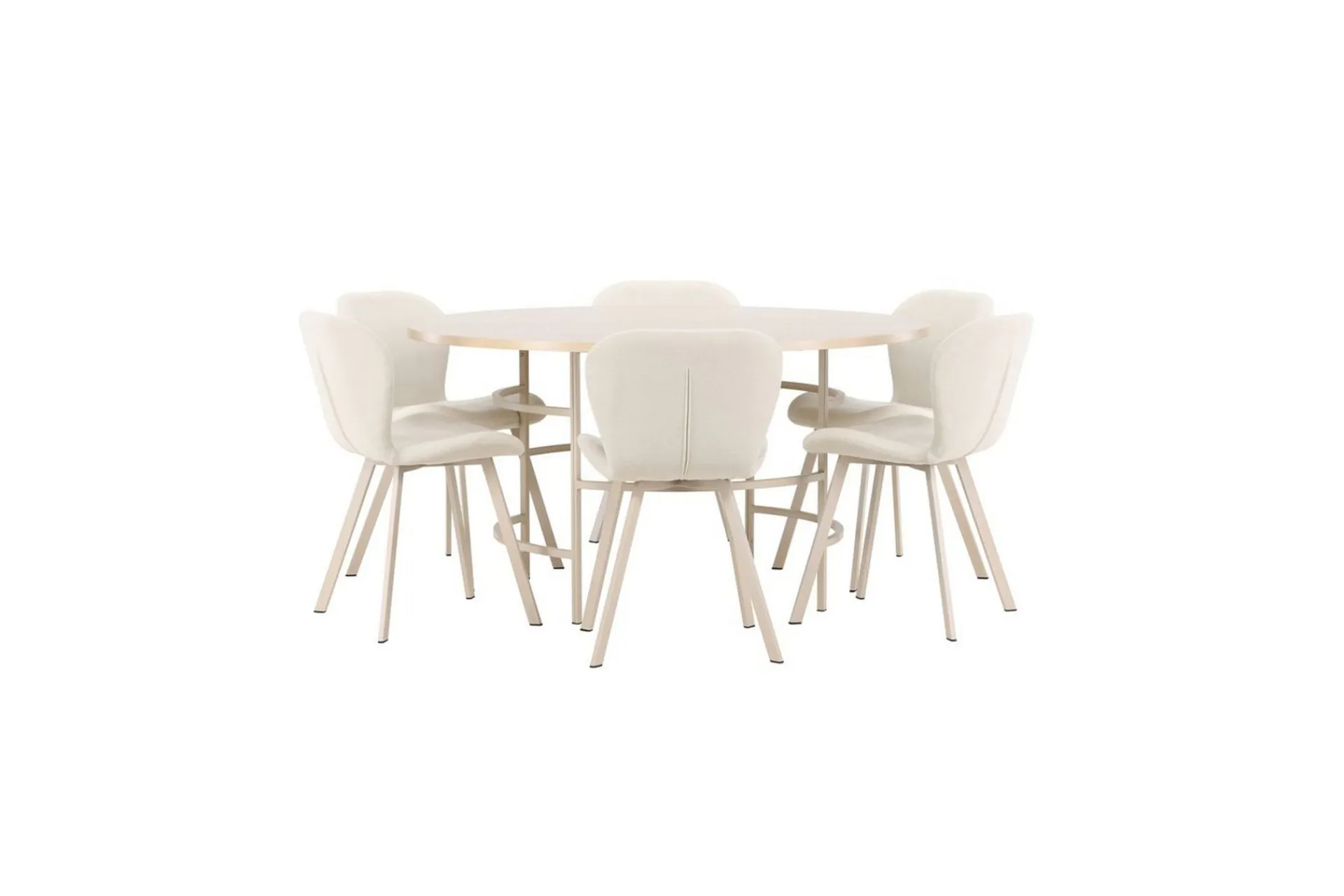 Venture Home Spisegruppe Copenhagen Rund 140 cm Hvit/Beige med 6 Lilja-stoler