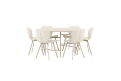 Venture Home Spisegruppe Copenhagen Rund 140 cm Hvit/Beige med 6 Lilja-stoler