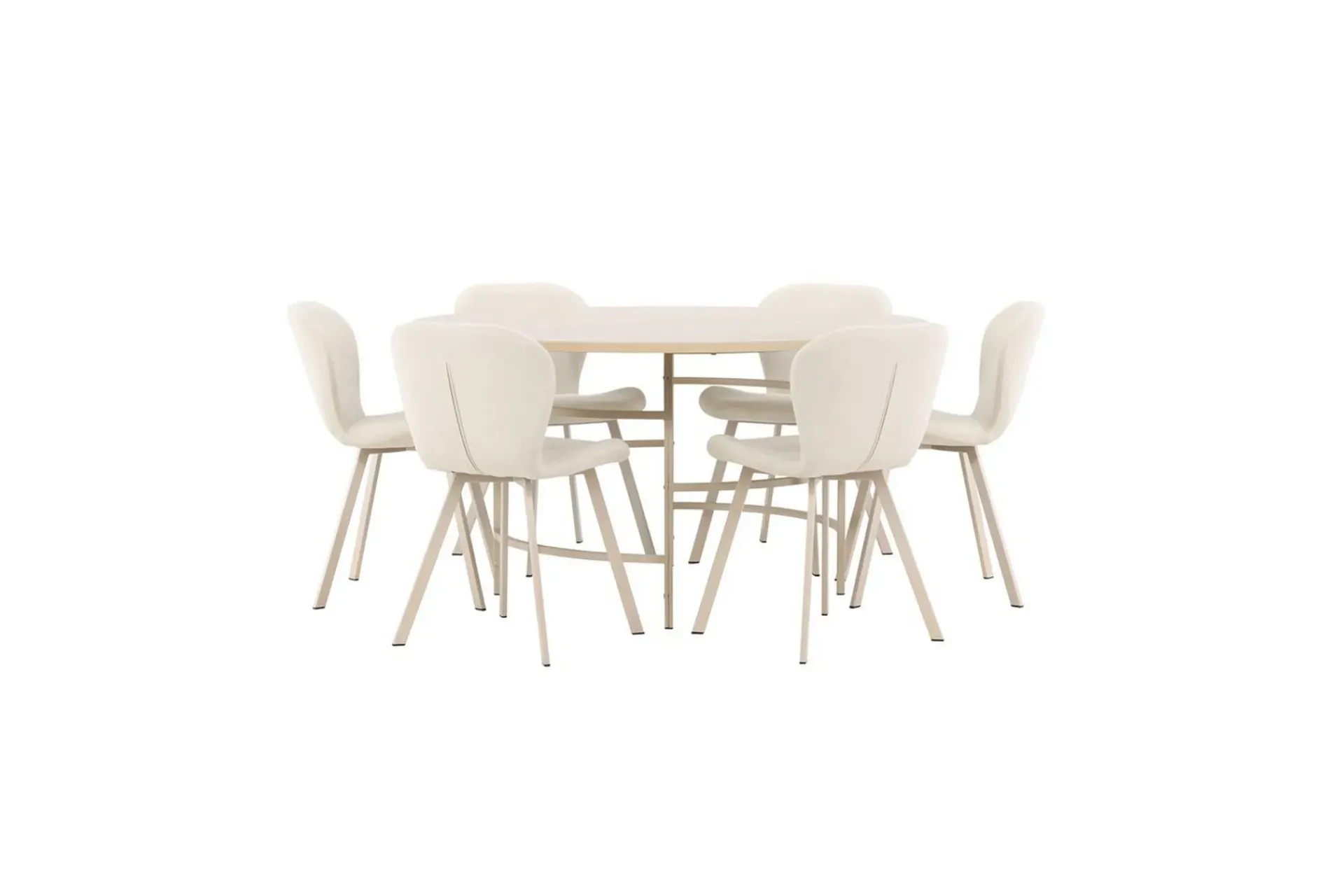Venture Home Spisegruppe Copenhagen Rund 140 cm Hvit/Beige med 6 Lilja-stoler