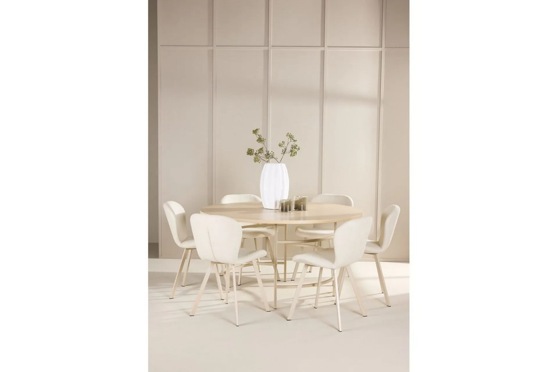 Venture Home Spisegruppe Copenhagen Rund 140 cm Hvit/Beige med 6 Lilja-stoler