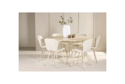 Venture Home Spisegruppe Copenhagen Rund 140 cm Hvit/Beige med 6 Lilja-stoler