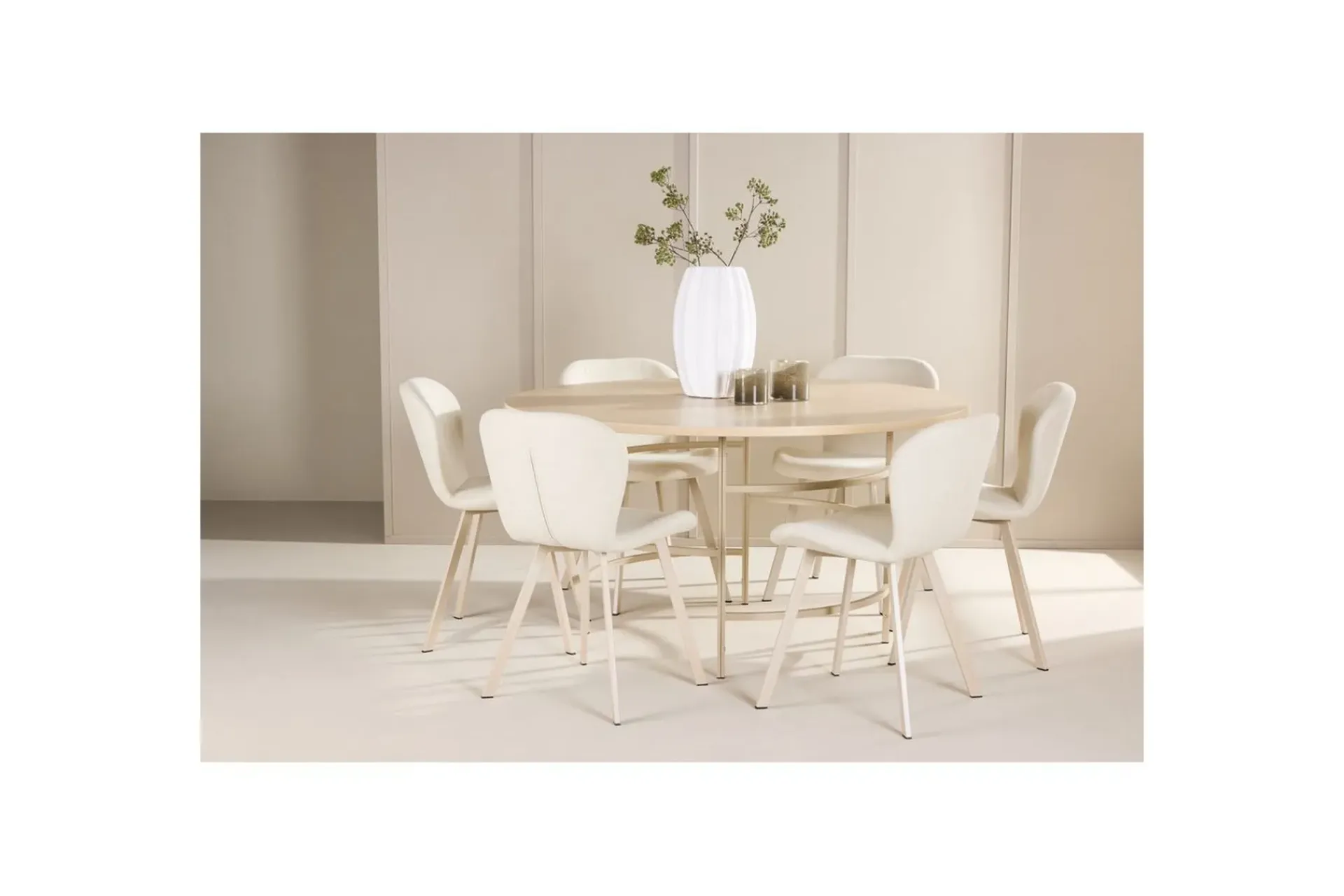 Venture Home Spisegruppe Copenhagen Rund 140 cm Hvit/Beige med 6 Lilja-stoler