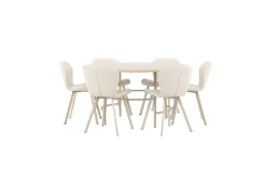 Venture Home Spisegruppe Copenhagen Rund 140 cm Hvit/Beige med 6 Lilja-stoler