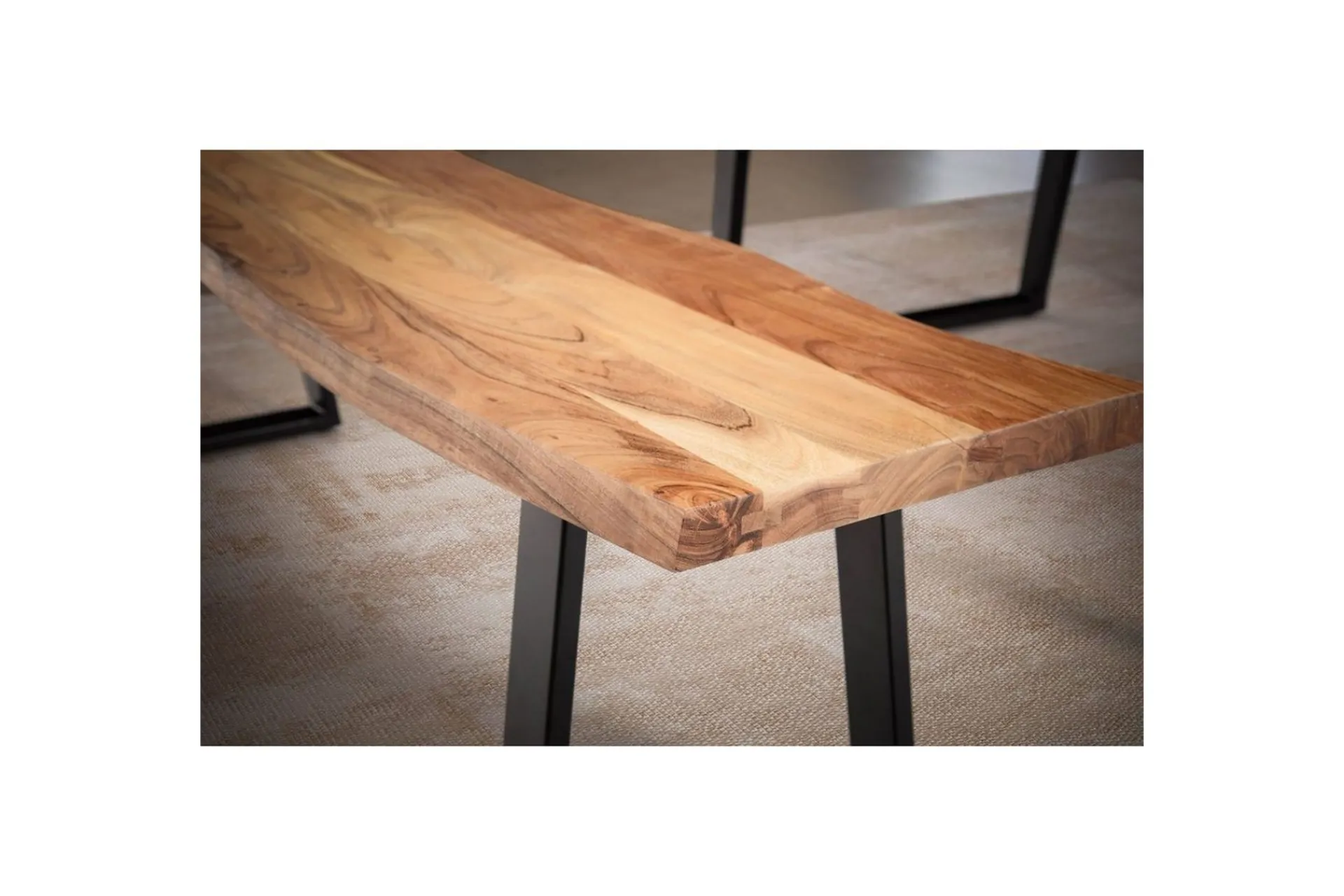 Wohnling Entrebenk|Benk-Spisestuebenk Massivt tre med metallben trekant landlig stil Svart, Rett, 160 cm Lyse brun,Svart