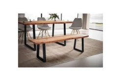 Wohnling Spisestuebenk Massivt tre med metallben trekant landlig stil Svart, Rett, 180 cm
