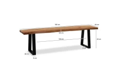 Wohnling Spisestuebenk Massivt tre med metallben trekant landlig stil Svart, Rett, 180 cm