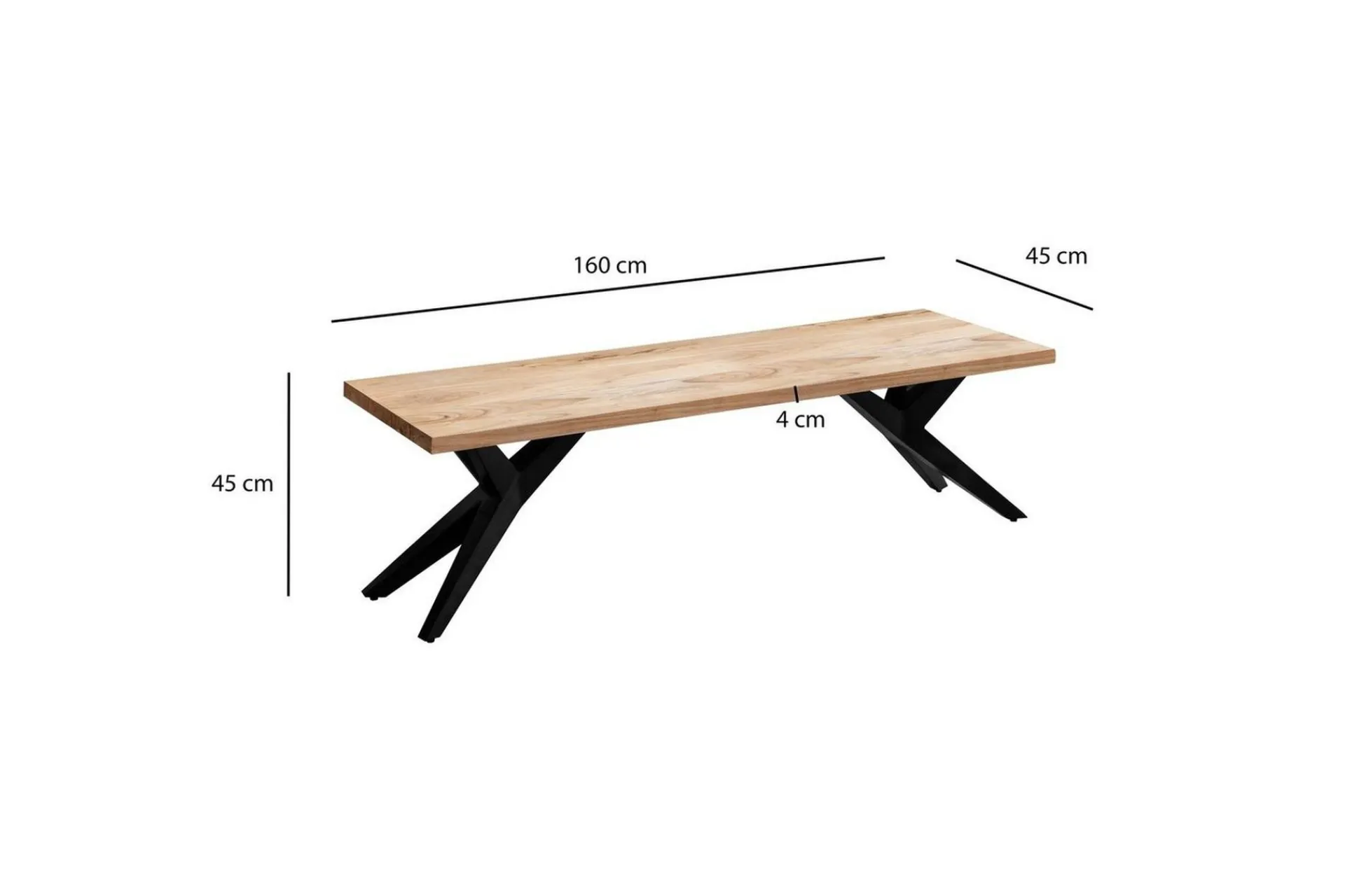 Wohnling Spisestuebenk massivt tre moderne loftstil med metallben 160 cm