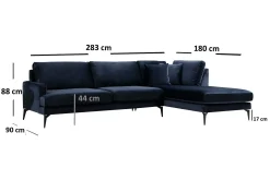 Velour Sofa & Fløyel Sofa|Sofa Med Sjeselong-Stacker Hjørnesofa med Divan Høyre Blå