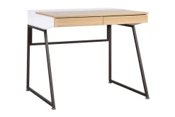 Kontorbord-Studious Skrivebord 90 cm med Oppbevaring 2 Skuffer Hvit,Tre/Natur,Grey