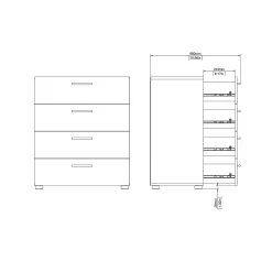 Tvilum Gangoppbevaring|Kommode-Suntia Kommode med 4 skuffer 70x40x82 cm Hvit