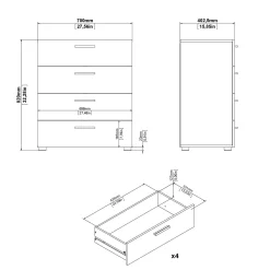Tvilum Gangoppbevaring|Kommode-Suntia Kommode med 4 skuffer 70x40x82 cm Hvit