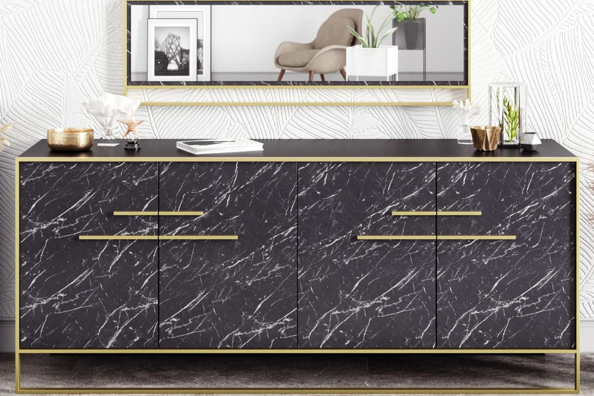 Sideboard & Skjenker-Susia Sidebord 180 cm Svart,Gull