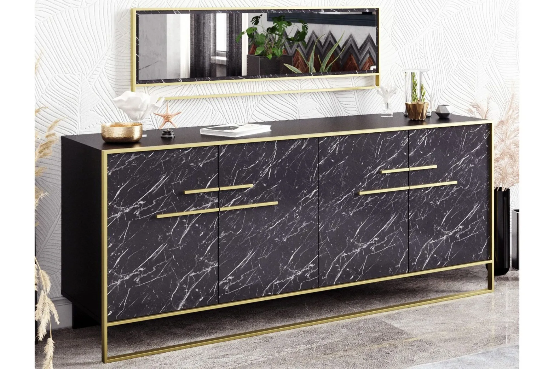 Sideboard & Skjenker-Susia Sidebord 180 cm Svart,Gull