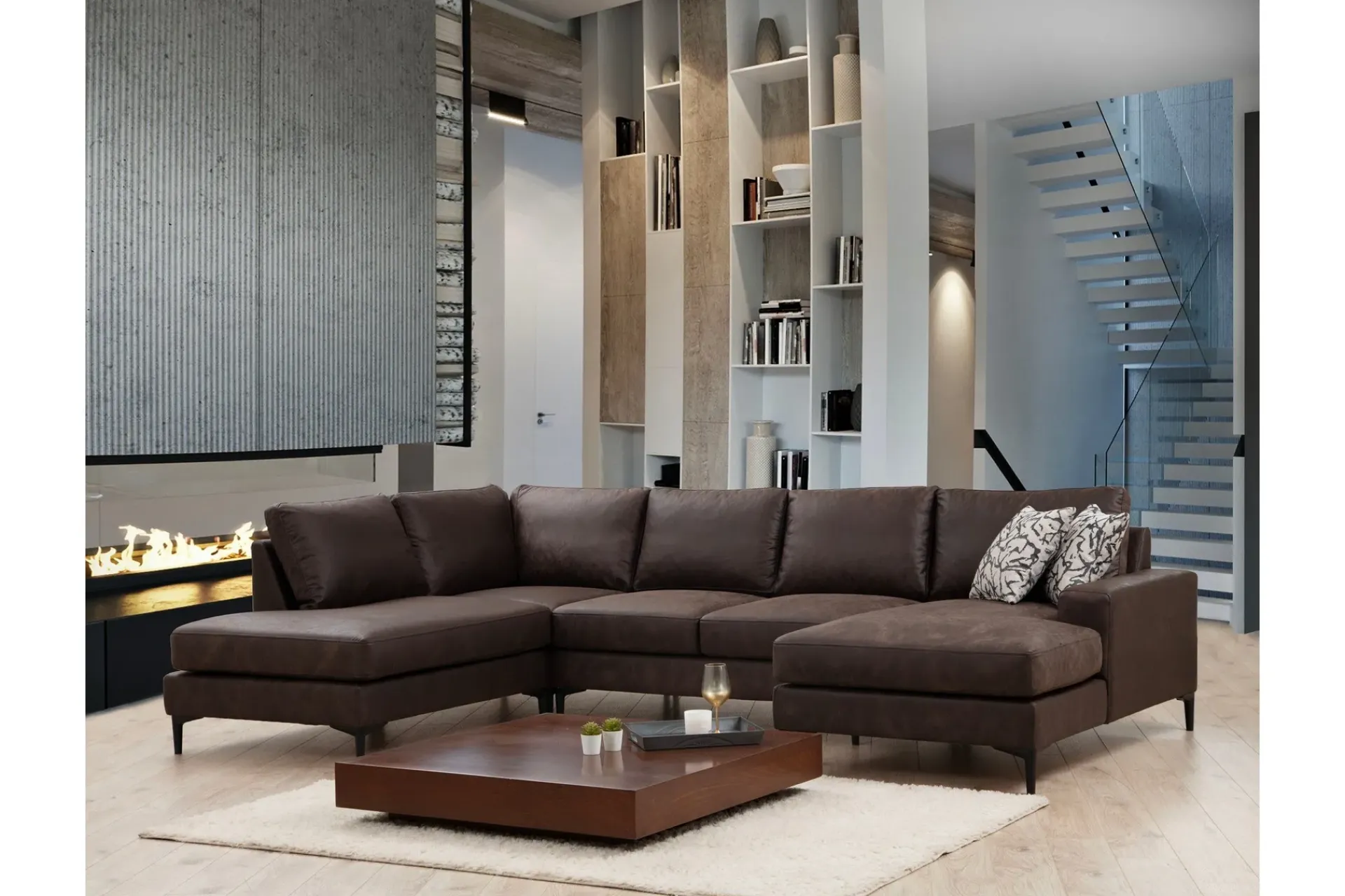 U-Sofa-Svanabyn Sofa m. Divan og Sjeselong 4-seter Brun